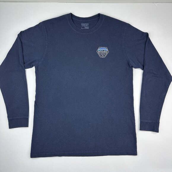 Patagonia Men's Blue Fitz Roy Hex Crew Neck Long Sleeve Athletic T-Shirt L/C41 - Picture 1 of 14